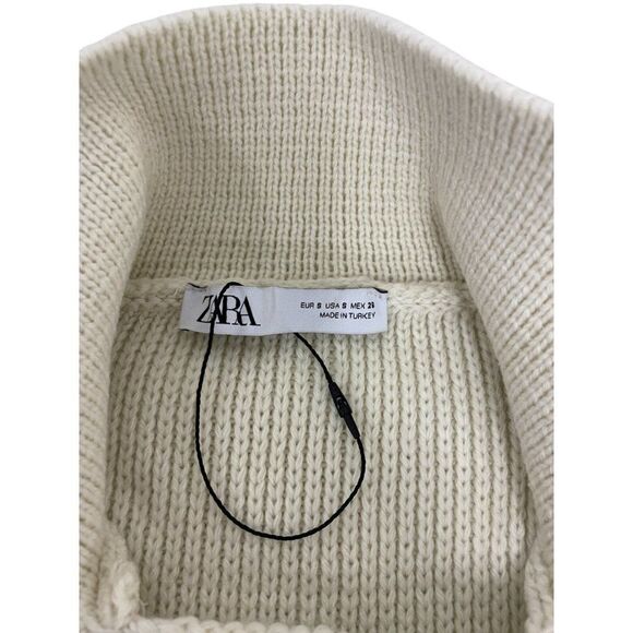 Zara Womens Jacket Sweater Small S Cream Knitted Double Breasted 3991/109 NWOT - Picture 4 of 9